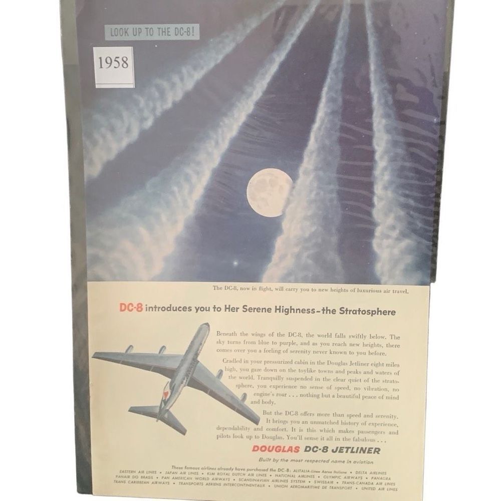 Vintage 1958 Douglas DC-8 Jetliner The Stratosphere Ad Advertisement